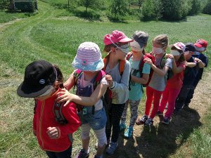 Gruppenwanderung nach Gehör auf der Wiese bei Natur reality in Lichtenfels, Franken